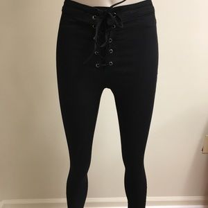 Black lace up super skinny jeans